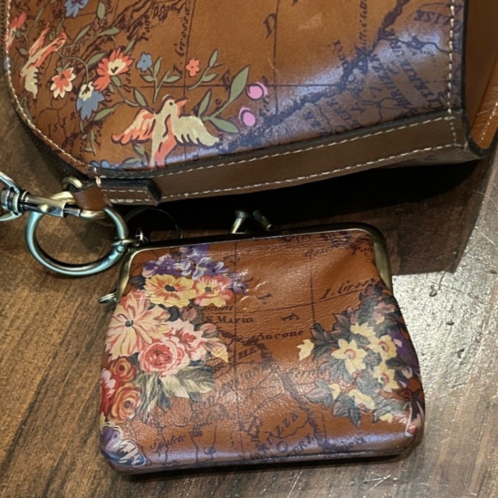 Patricia Nash Meldola Map Floral Satchel Brown Scarf Coin Purse Cottagecore - Picture 5 of 8